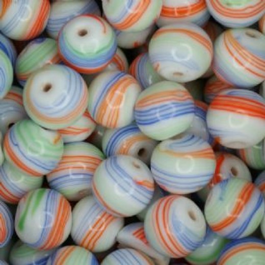 Ceramic Glazed 12mm Round Beads, Orange & Blue, Pack of 10